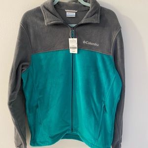Columbia sportswear fleece full zip up. Grey and Teal colored. Size M. NWT.